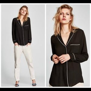 ZARA BLACK BUTTON UP TOP